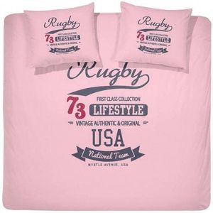 Damai Rugby Dekbedovertrek - Katoen - Lits-jumeaux - 240x200/220 cm - Roze
