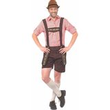 Partychimp Voordelige Korte Lederhose Man Johann Oktoberfest Heren Lederhosen Man Carnavalskleding Heren Carnaval - Polyester - Donkerbruin - Maat S