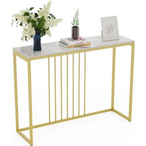 Mrs. Jones - Marmeren Console Tafel - Wandtafel - Haltafel - Goud Metalen Frame - Krasbestendig - Slijtvaste Gesinterde Steen - 120x30x78.5cm - Zwart/Goud