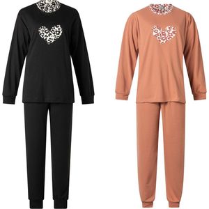 2 Dames pyjama's interlock van Lunatex 124198 extra dik/warm, in zwart en roest maat S