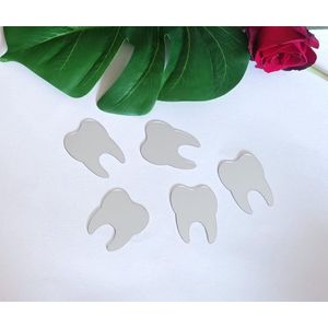 50 stuks DIY tandvorm wandspiegel stickers, tandverzorging gespiegeld tandheelkundige stickers voor tandarts, kliniek, party, decoratie (2,5 cm, zilveren spiegel)