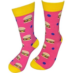 Verjaardags cadeau - Hamburger sokken - vrolijke sokken - valentijns cadeau - grappige sokken - leuke dames en heren sokken - moederdag - vaderdag - Kerstcadeau - Socks waar je Happy van wordt - Maat 37-44