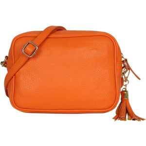 AmbraModa GLX8 - Dames handtas schoudertas mobiele telefoon tas gemaakt van generfd rundleer. Oranje