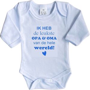 La Petite Couronne Romper Lange Mouw ""Ik heb de leukste opa & oma van de hele wereld"" Jongens Katoen Wit/blauw Maat 62