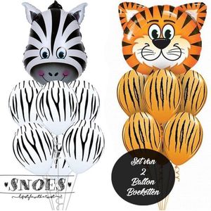 Snoes * Jungle Thema Ballon Boeketten Set van 1 x Zebra 1 x Tijger Safari Verjaardag Folie en Latex ballonnen