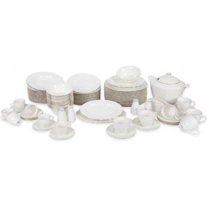 Asir Dinerset (83-delig). 100% PORSELEIN Soepservieskom: 25 x 25 x 10 cm (1 stuk) Soepservieskom Deksel (1 stuk) Serviesbord: 25 x 25 x 2 cm (12 stuks) Bord: 22 x 22 x 2 cm (12 stuks) Dessertbord: 21 x 21 x 2 cm (12 borden) Schaal: 24 x 20