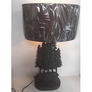 Beren beelden Beer zwart onder bomen als tafellamp inclusief kap en lamp van J-Line  60x33x20 cm