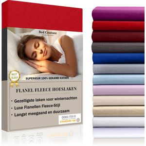 Bed Couture  Flanel Fleece Hoeslaken - 100% Katoen Extra zacht en Warm -  Eenpersoons - 100x200+30  Cm - Rood