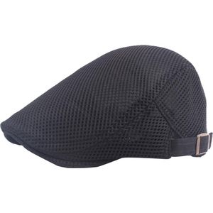 Flatcap zwart met gaas stof - Golf/wandel pet - Verstelbaar