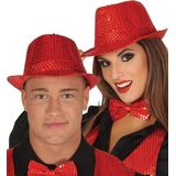 Toppers - Fiestas Guirca Carnaval verkleed vlinderstrikje - glitter pailletten - rood - polyester - unisex