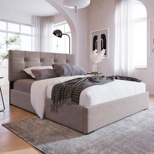 Sweiko Hydraulisch eenpersoonsbed gestoffeerd bed 90x200cm, Verstelbaar hoofdeinde, Bed met metalen frame lattenboden, Fluweel, Modern bedframe met opbergruimte, Lichtgrijs