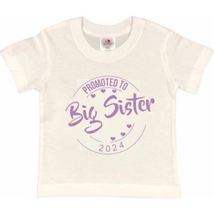 Shirt Aankondiging zwangerschap Promoted to Big Sister 2024 | korte mouw | wit/lila | maat 134/140 zwangerschap aankondiging bekendmaking Baby big sis sister Grote Zus