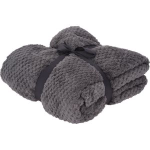 H&S Fleece deken/dekentje/plaid - polyester - grijs - 130 x 170 cm