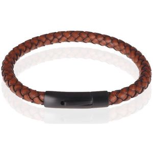 LGT Jewels leren armband Stalen sluiting Bruin Zwart-19cm