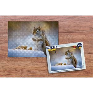 Puzzel Eekhoorn - Noten - Sneeuw - Winter - Knaagdieren - Seizoenen - Legpuzzel - Puzzel 500 stukjes