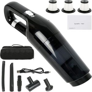 Sterke handstofzuiger accu 10.000 pa USB-oplaadbaar - Draagbaar licht - Nat en droog - Autostofzuiger - Mini-stofzuiger - Wasbaar filter - Auto huis keuken - Zwart .