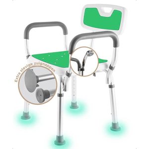 BY JRM® Douchestoel en Douchekruk met afneembare rugleuning en armleuning – 30 dagen uitproberen - anti slip – verstelbare hoogte - douchekrukje - Groen
