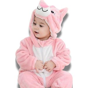 BoefieBoef Dieren Onesie Pyjama Kinderen 2-4 Jaar – Verkleedpak met Ritssluiting – Voor Carnaval, Halloween & Cadeau – Superzacht Flanel - Romper - Boxpak - Jongens - Meisjes - Roze Kat