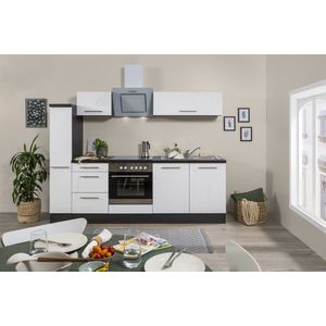 Goedkope keuken 240  cm - complete keuken met apparatuur Amanda  - Eiken/Wit - soft close - keramische kookplaat  - afzuigkap - oven  - spoelbak