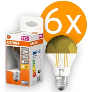 6 stuks | Osram LED kopspiegellamp Goud 6.5W 650lm 2700K Niet-Dimbaar | E27 | Extra Warm Wit | 6.5 watt | 15.000 Branduren
