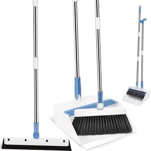 Bezem-veegschep set vloertrekker kamtanden 180 graden draaibare bezem steel keuken huis kantoor reiniging wit blauw