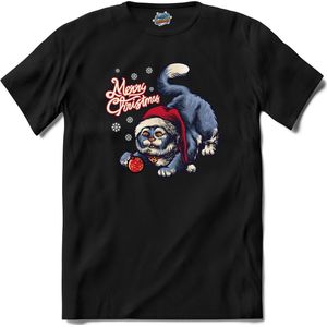 Chester de Kerst Kat - T-Shirt - Heren - Zwart - Maat S