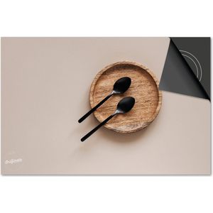 Inductie beschermer 76x51,5 - afdekplaat inductie mat - Dietrix Kookplaat beschermer - DELUXE - Bestek - Houten Bordje Zwarte lepeltjes