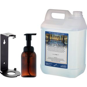 Zeepdispenser 300 ml amber bruin hervulbaar + 5 liter Body & Hair Hammam Herbal navulling (inclusief beugel)