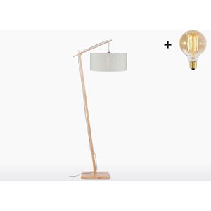 Vloerlamp – ANDES – Naturel Bamboe - Licht Linnen - Met LED-lamp