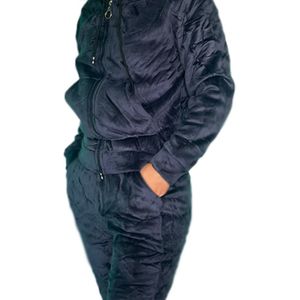 Donkerblauw - Fleece - Huispak - Maat 36-38 - Dames - Joggingpak - Gewatteerd - Fleece vest & Fleece broek - Setje voor Volwassenen - Cadeau voor vrouw