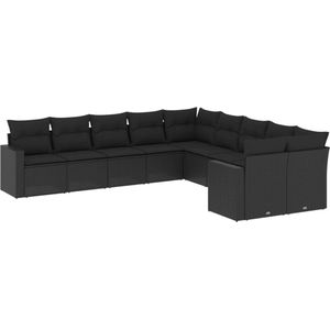 vidaXL 10-delige Loungeset Poly Rattan Zwart Loungeset - Tuinset - Loungehoek - Buitendecoratie - PE-rattan