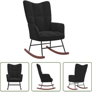 The Living Store Schommelstoel fluweel zwart - Schommelstoel - Fluweel Stoel - Zwarte Stoel - Lounge Stoel - Relax Stoel