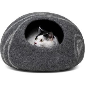 Premium vilten kattenmand - handgemaakt bed van 100% merinowol voor katten en kittens (donkere tinten) (medium, donkergrijs)
