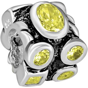 Quiges - 925 - Zilveren - Bedels -Sterling zilver - Beads - Zirkonia Geel Kraal Charm - Geschikt – voor - alle bekende merken - Armband Z363