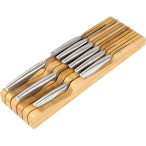 Messenblok van bamboe, houdt 5 lange + 6 korte messen (niet meegeleverd), geschikt voor de meeste mesmaten, rubberen voeten, duurzaam bamboe, ladedesign