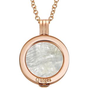 Quiges Munthouder met Ketting en Munt 25mm Schelp Beige - RVS Roségoudkleurig - EPRHZ208