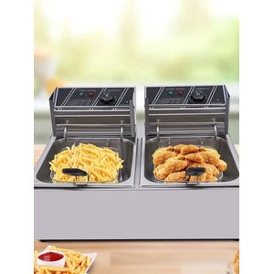 Gran Vida® - Dubbele Friteuse - 12L Capaciteit - Instelbare Temperatuur - Snelle Verwarming - 2 Manden en Deksels - RVS