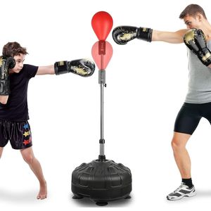 Fitness bokszak, boksbal, bokstraining, in hoogte verstelbaar, standbox, speedbal, staande boksbal met bokshandschoenen