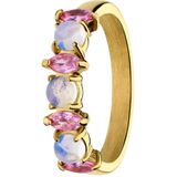 Lucardi - Dames Stalen goldplated vintage ring met opaal en roze zirkonia - Ring - Staal - Goudkleurig - 16 / 50 mm