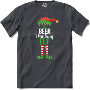 Foute kersttrui - Beer drinking kerstelf - T-Shirt - Dames - Mouse Grey - Maat L