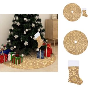 vidaXL Kerstboomrok - Geel - 90 cm diameter - Met sneeuwpatroon - Inclusief kerstsok - Kerstboomrok