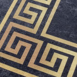 Fiesta Wasbaar Vloerkleed - Laagpolig - Gold Design - Zwart - Woonkamer Tapijt - Canvas Rug- 160x230 CM