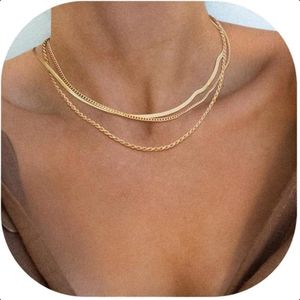 LeLu Ketting Dames - Goudkleurig - Goldplated - 3 delig - Choker - Schakelketting - Sierraden - 41.9cm - Moederdag Cadeautje - Met cadeauverpakking
