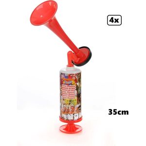 4x Stadion luchtpomp toeter 35cm - Supertoeter - pomp toeter voetbal sport en spel geluid muziek lawaai stadion