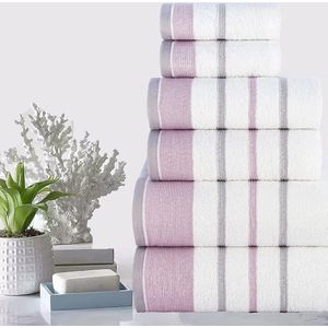 White Bay-handdoc van 600 g/m² Egyptisch canvas voor hotel, spa, gebouw en badkamer, set van 6 met 2 badkamers, 2 handen, 2 washandjes, met lavendelpasta en droge rand