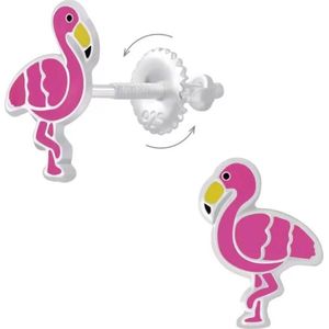 La Rosa Princesa Roze Flamingo Oorbellen Zilver Meisjes - Schroefsluiting - schroefdop