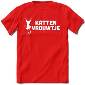 Katten Vrouwtje - Katten T-Shirt Kleding Cadeau | Dames - Heren - Unisex | Kat / Dieren shirt | Grappig Verjaardag kado | Tshirt Met Print | - Rood - S