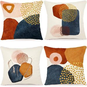 Kussenhoes 50 x 50 cm, set van 4 decoratieve kussens, linnen kussenslopen, geometrisch patroon, kussenhoezen voor bank, slaapkamer, bank, outdoor, kussen, 50 x 50 cm