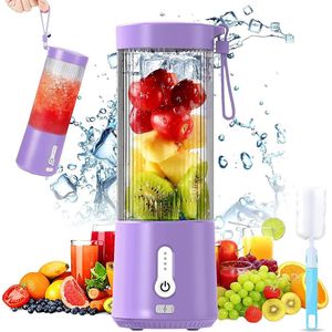 Mini USB Blender, 450 ml, 4000 mAh - Oplaadbaar met 6 Roestvrijstalen Messen - Persoonlijke Mixer Borstel - Voor Smoothies, Groenten en Fruit - Thuis, Camping en Reizen (Paars)