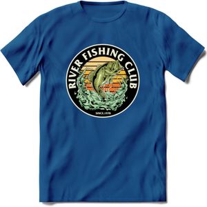 Fishing Club - Vissen T-Shirt | Beige | Grappig Verjaardag Vis Hobby Cadeau Shirt | Dames - Heren - Unisex | Tshirt Hengelsport Kleding Kado - Donker Blauw - XL